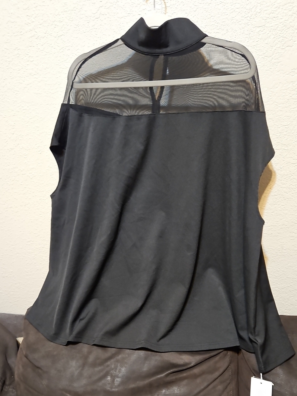 Mock Neck Black Mesh Yoke Sleeveless Top